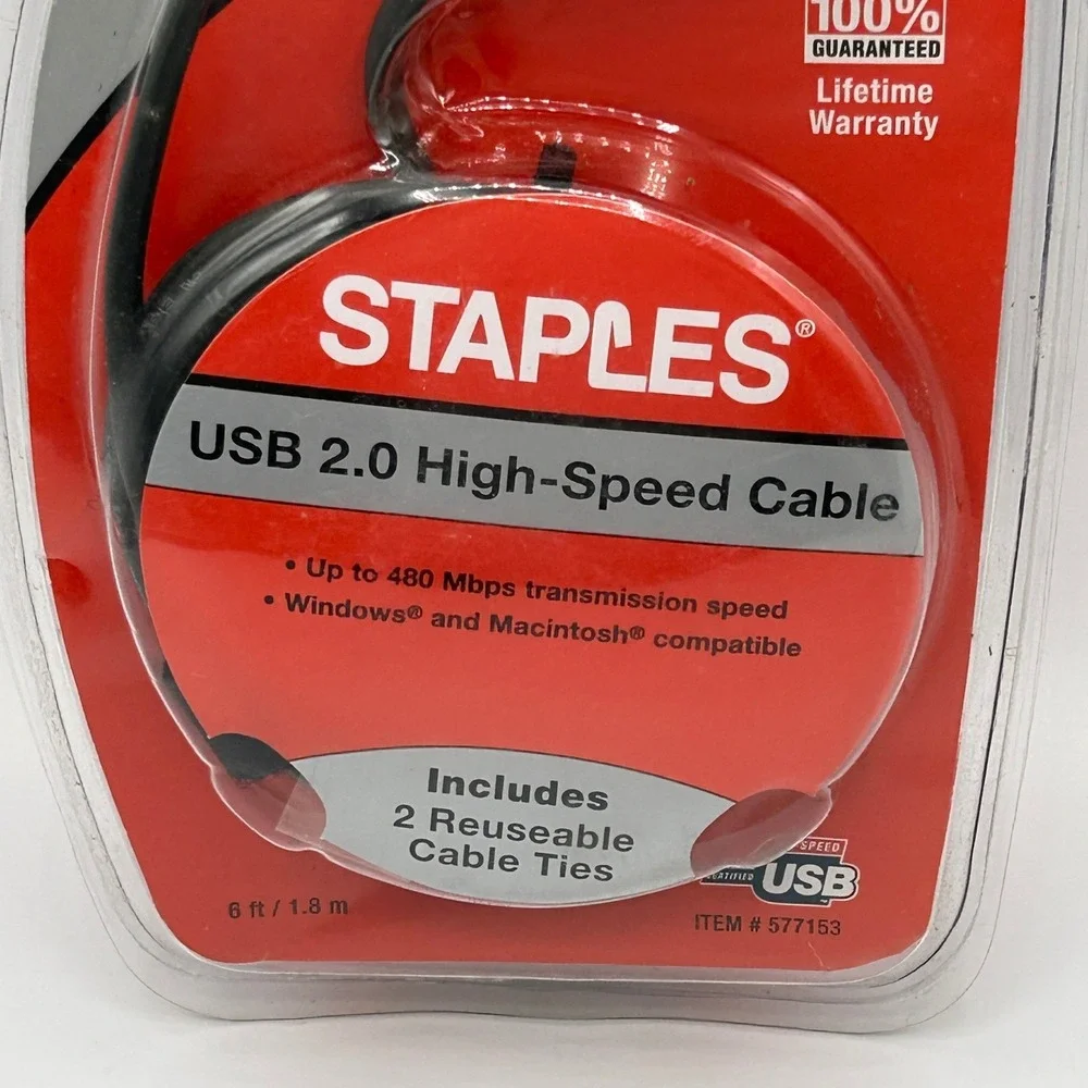 Staples USB 2.0 High-Speed Cable 6ft Windows Macintosh Compatibility 577153 NEW